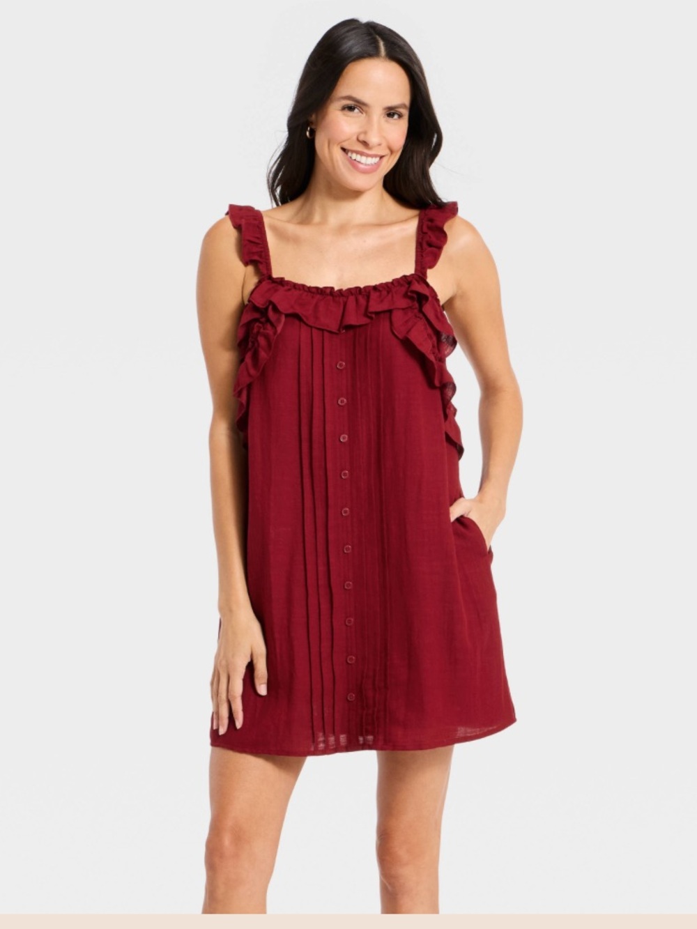 NWT Universal Thread cami ruffle A-line dress in Maroon - Picture 1 of 8